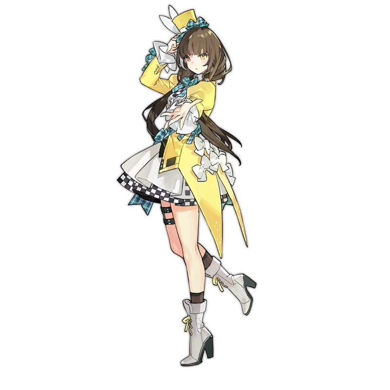 1girl, artist_request, boots, brown_hair, dress, female_focus, full_body, girls'_frontline