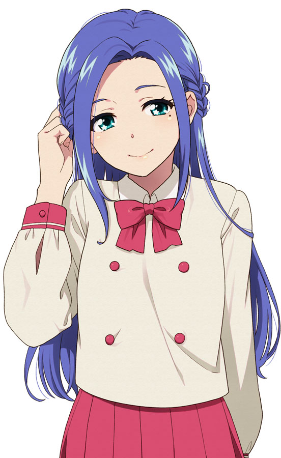 blouse, blue_eyes, blue_hair, bow, braid, collared_shirt, imai_kotoko, long_hair