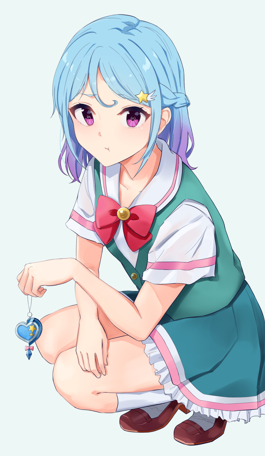 1girl, absurdres, aikatsu!_(series), aikatsu_friends!, blue_hair, bow, brown_footwear, closed_mouth