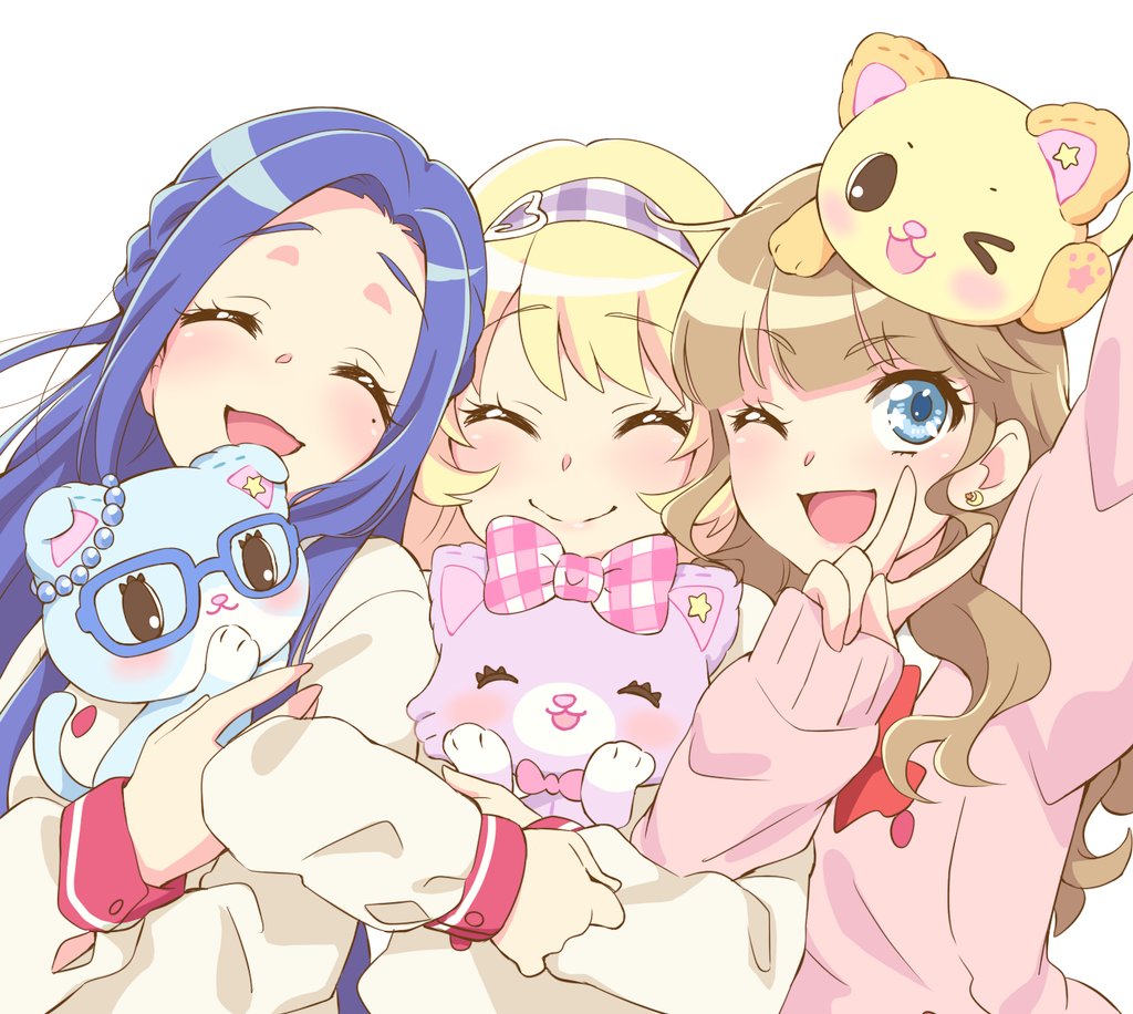 ayunyan_pere, blonde_hair, blue_eyes, bow, braid, brown_hair, closed_eyes, collar