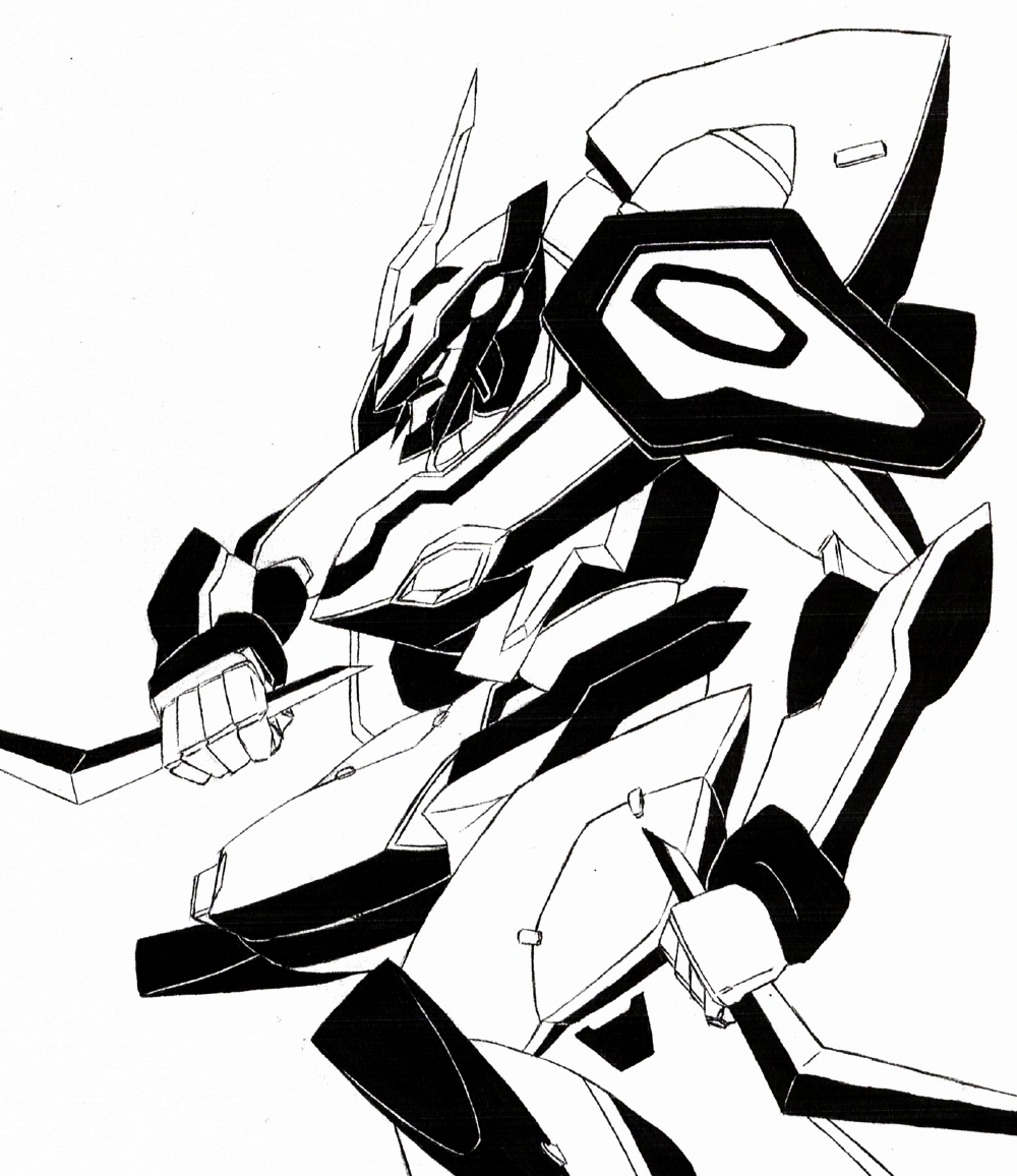 00s, boomerang, eureka_seven, eureka_seven_(series), greyscale, horns, kaden, mecha