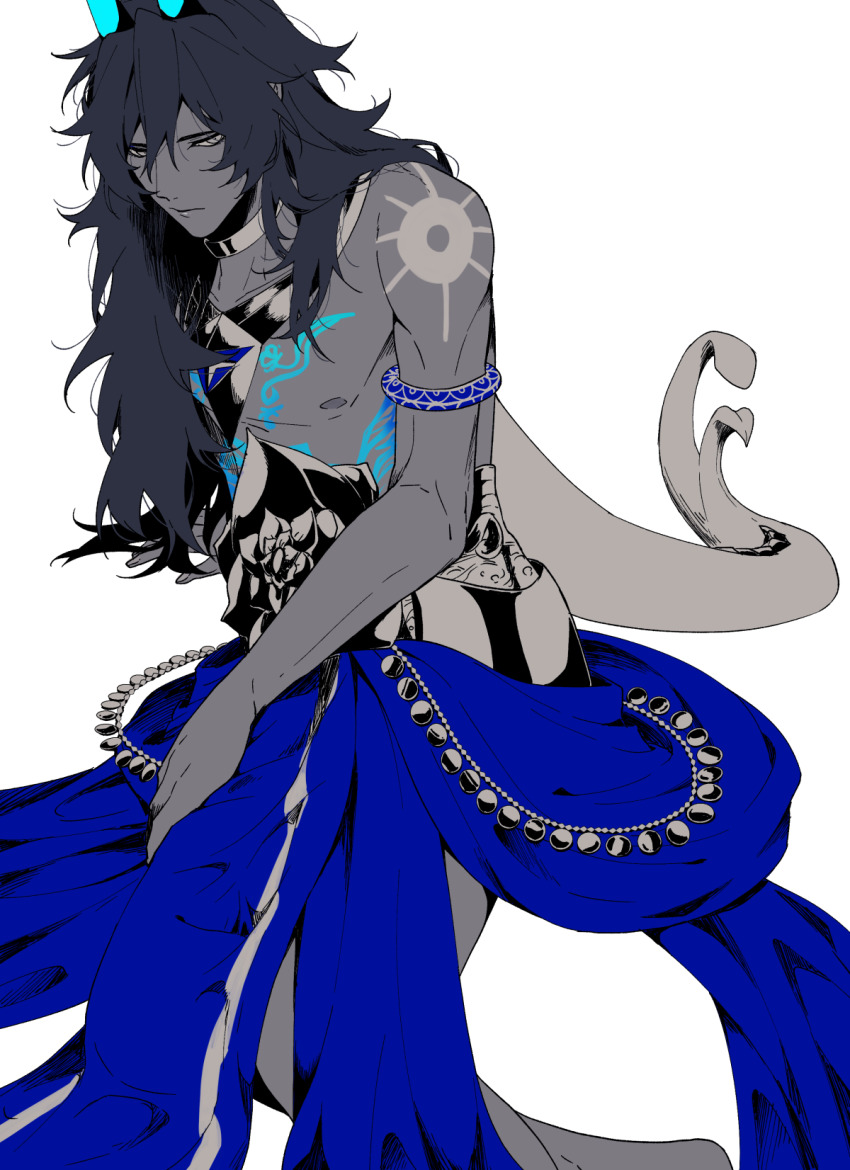 1boy, arjuna_(fate), arjuna_alter_(fate), arjuna_alter_(second_ascension)_(fate), bare_shoulders, black_eyes, black_hair, capelet