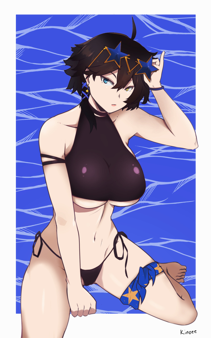 1girl, absurdres, ankle_ribbon, arm_strap, azur_lane, bikini, black_bikini, black_choker