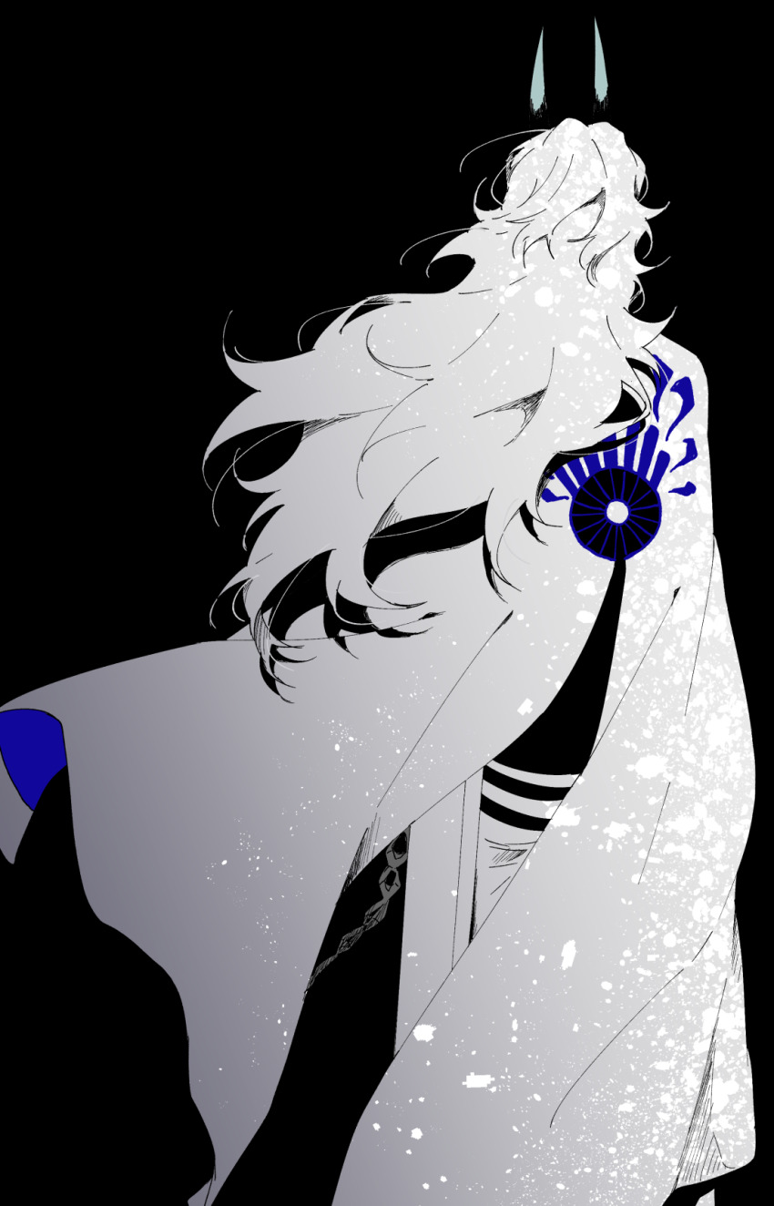 1boy, arjuna_(fate), arjuna_(fate)_(cosplay), arjuna_alter_(fate), arjuna_alter_(first_ascension)_(fate), back, black_background, cloak