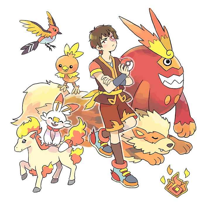 1boy, adapted_costume, arcanine, avatar:_the_last_airbender, avatar_legends, black_hair, burn_scar, crossover