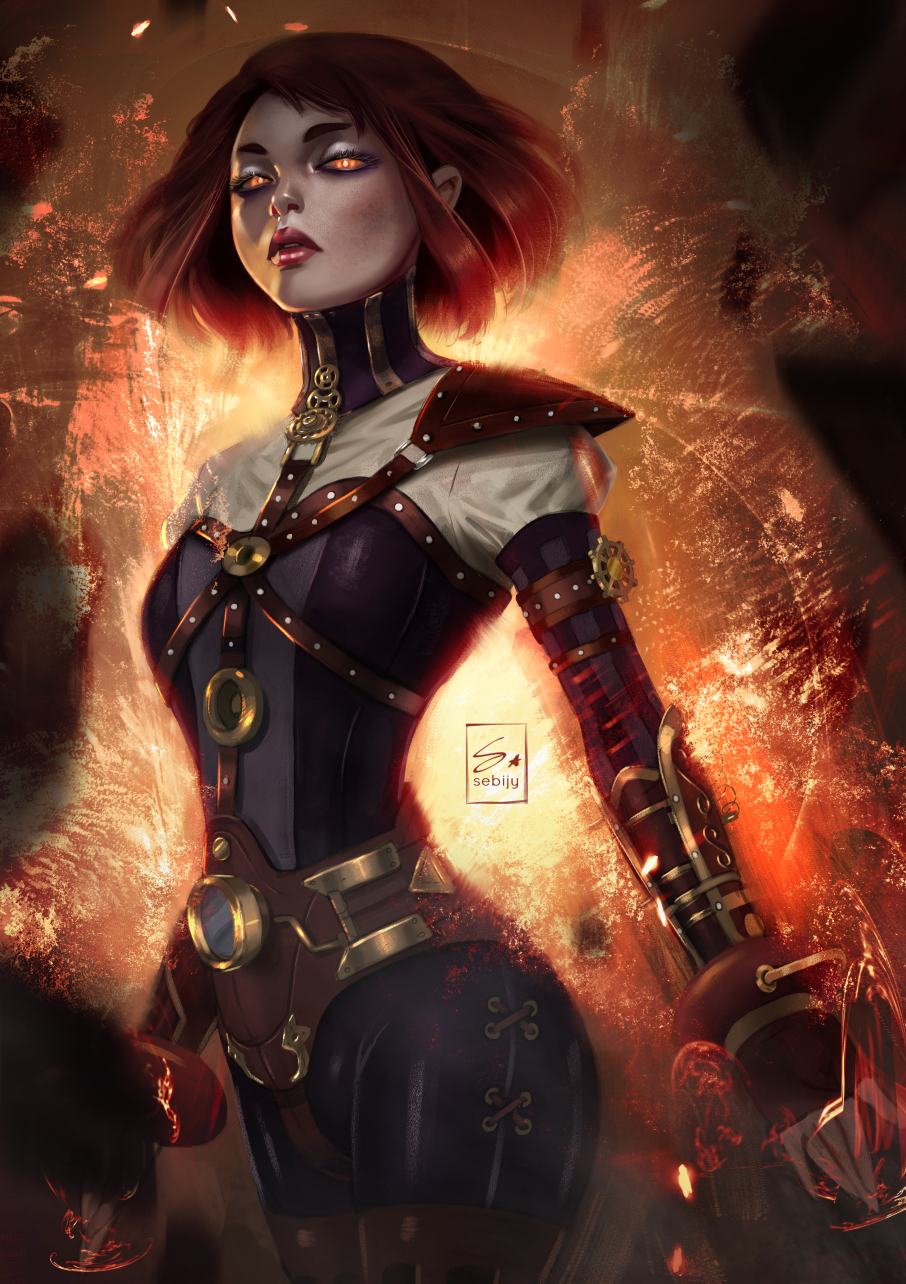 1girl, alternate_costume, alternate_eye_color, armor, artist_name, bob_cut, boku_no_hero_academia, bracer