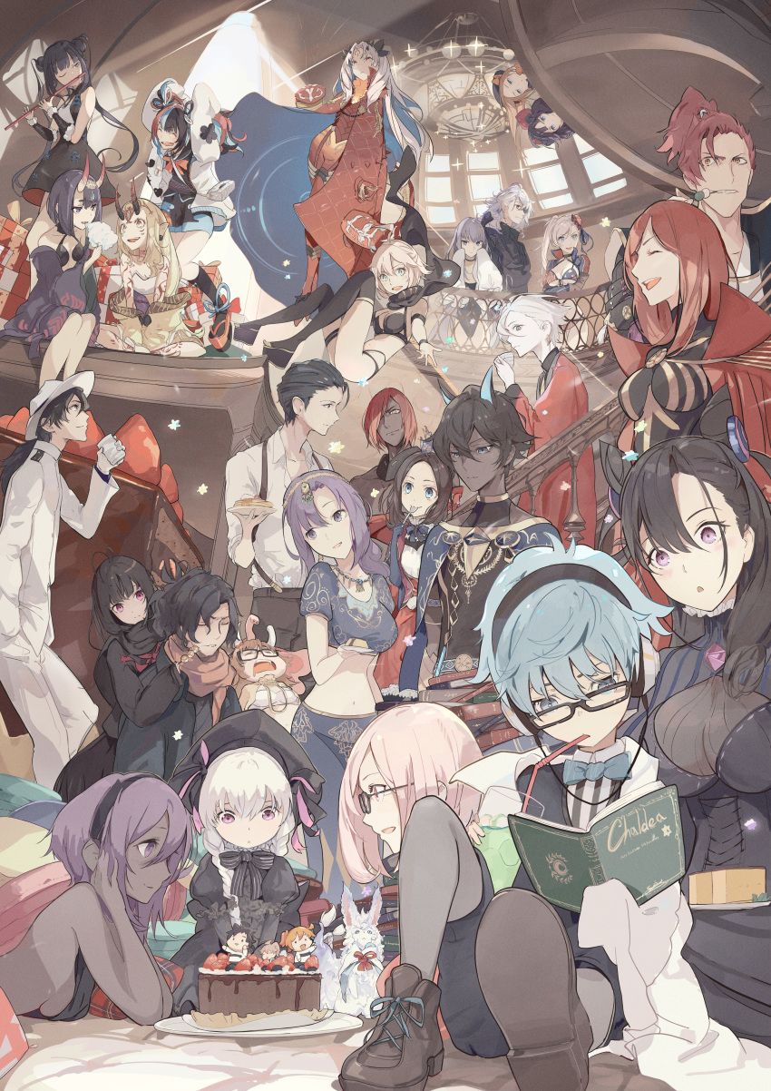 abigail_williams_(fate), absurdres, arjuna_(fate), arjuna_alter_(fate), arjuna_alter_(third_ascension)_(fate), ashwatthama_(fate), balcony, black_skin