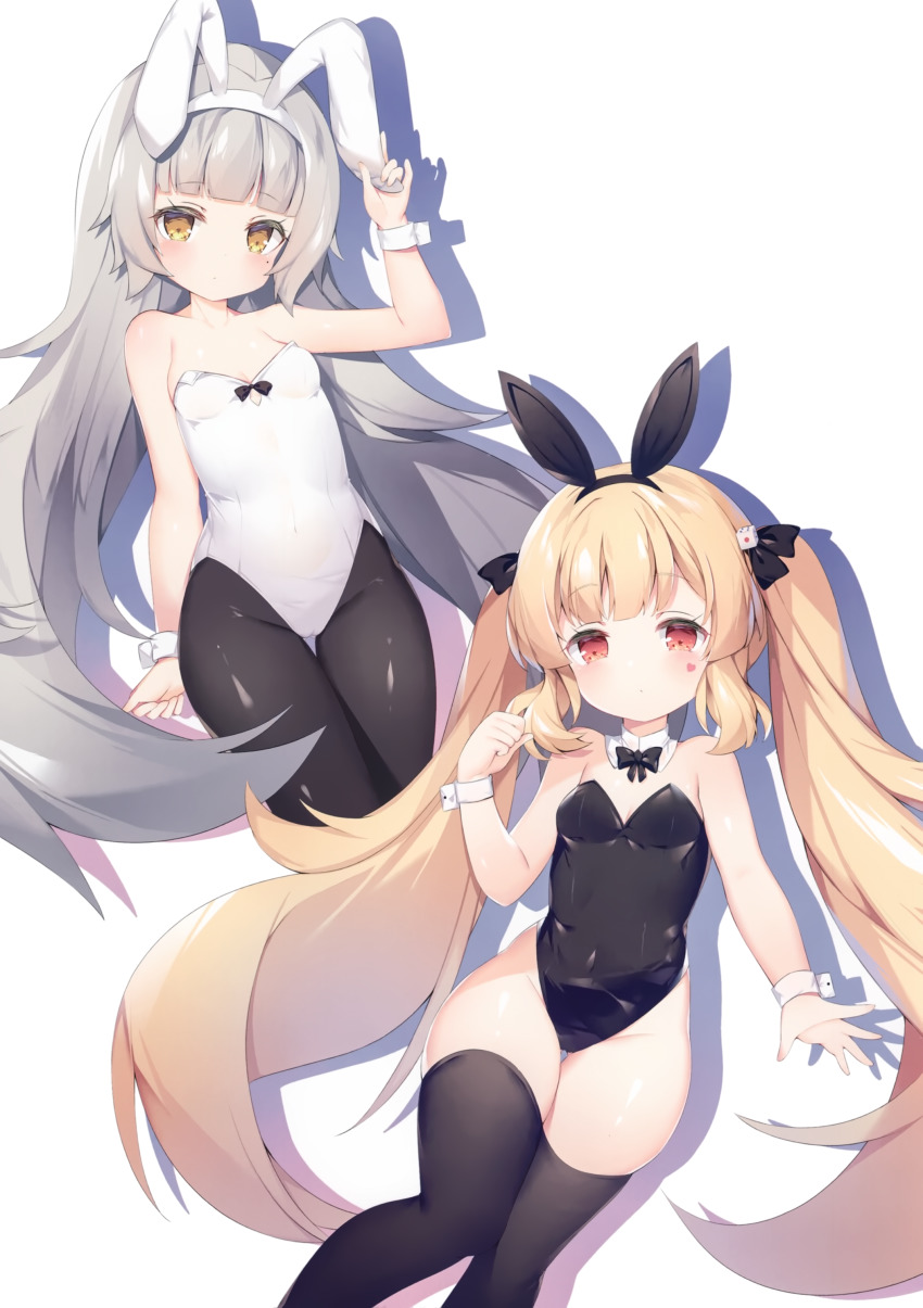2girls, absurdres, animal_ears, arm_up, azur_lane, bare_shoulders, black_legwear, black_leotard