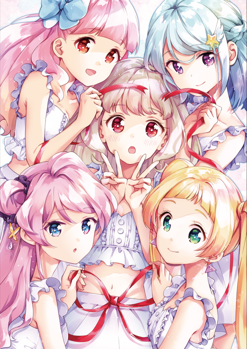 5girls, :o, aikatsu!_(series), aikatsu_friends!, aikatsu_on_parade!, blonde_hair, blue_bow, blue_eyes