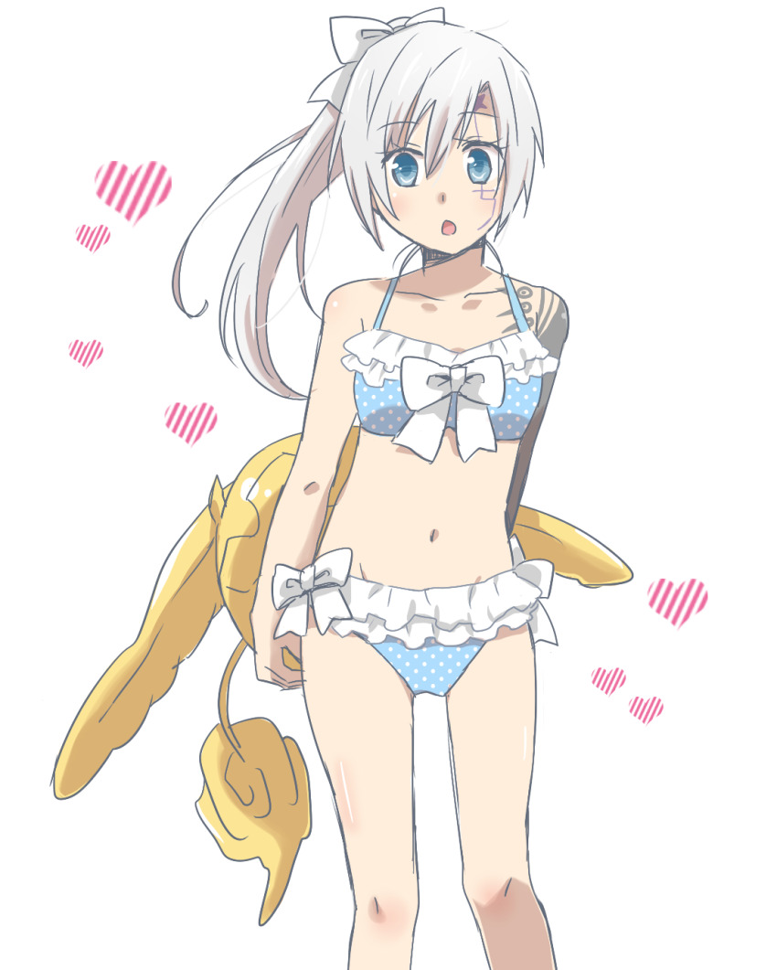 1girl, allen_walker, bikini, blue_bikini, blue_eyes, bow, breasts, collarbone