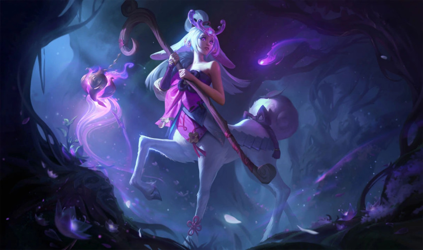 1girl, breasts, centaur, forest, league_of_legends, lillia_(league_of_legends), lips, nature