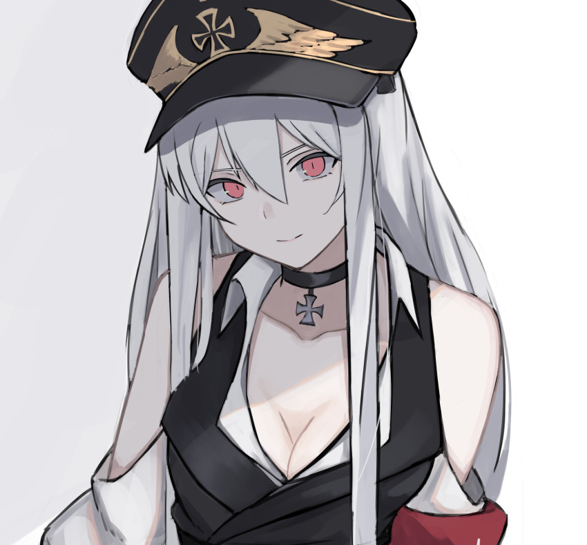 1girl, a_iri_a, bad_id, bad_pixiv_id, black_choker, black_vest, breasts, choker