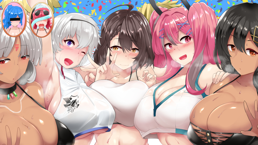 6+girls, :d, ;d, ahoge, armpits, arms_up, azur_lane, baltimore_(azur_lane)