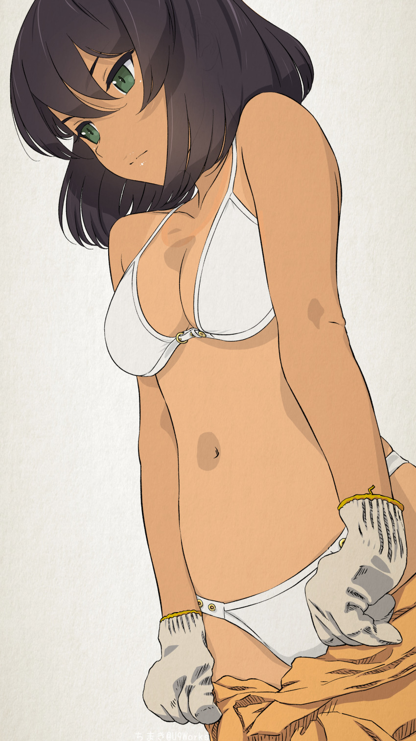 1girl, absurdres, akagi_(fmttps), artist_name, bikini, bikini_day, black_hair, bob_cut