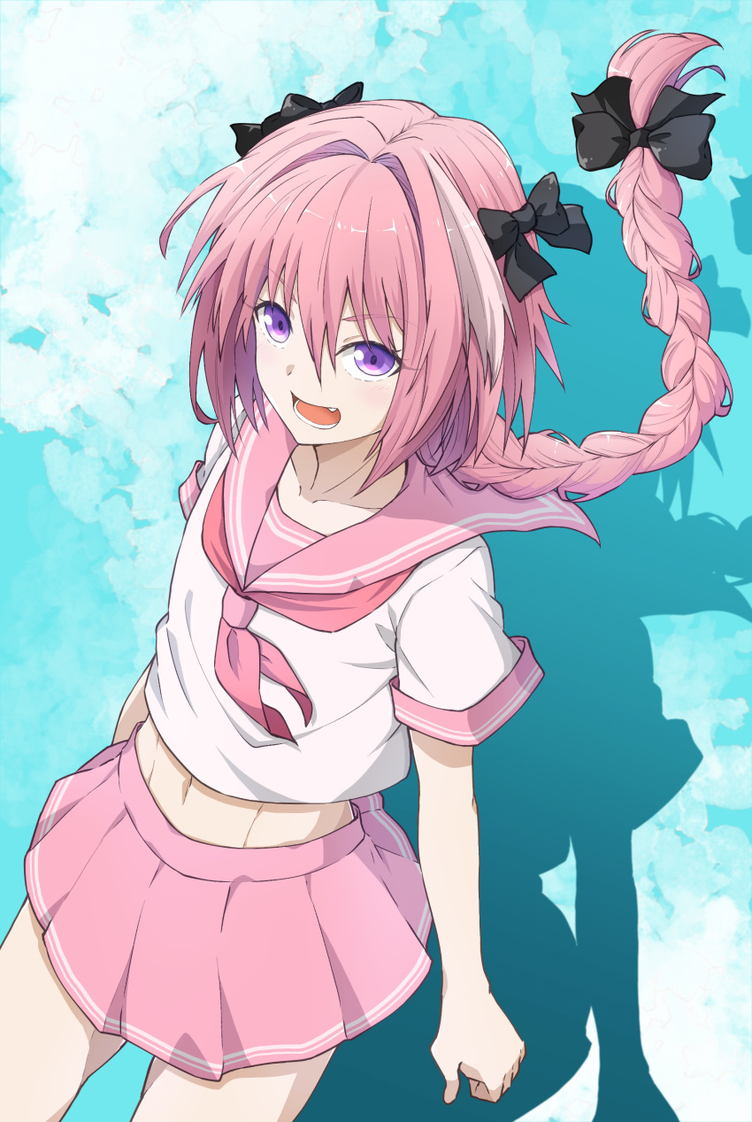 1boy, absurdres, astolfo_(fate), astolfo_(sailor_paladin)_(fate), azami_masurao, black_bow, blue_background, blush