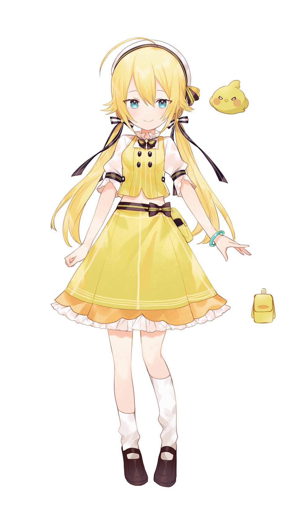 1girl, ahoge, bad_proportions, bird, black_footwear, blue_eyes, bracelet, chidori_hina