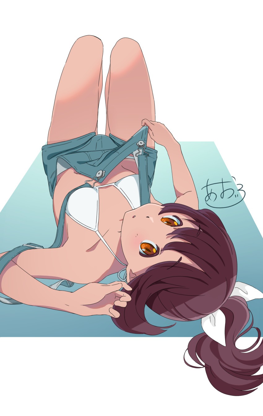 1girl, absurdres, alternate_costume, ao_iro, bikini, bikini_under_clothes, brown_eyes, brown_hair