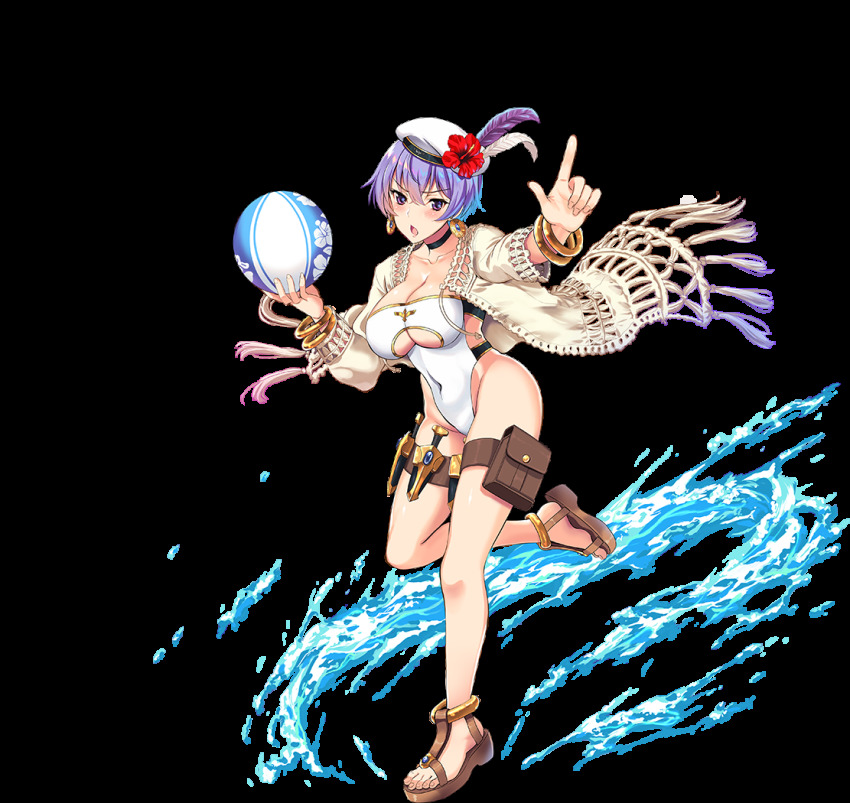 awakening_(sennen_sensou_aigis), ball, beachball, bracelet, breasts, choker, cleavage, clothing_cutout