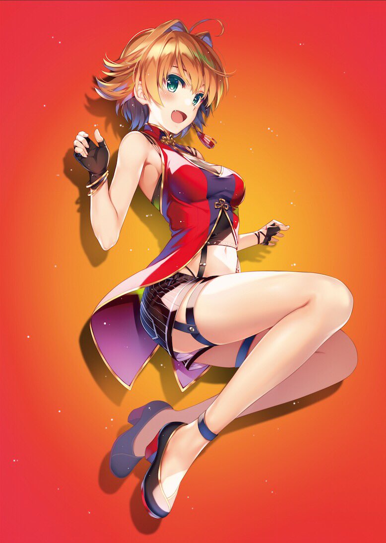 1girl, ahoge, blouse, earrings, eyebrows_hidden_by_hair, gradient_background, green_eyes, hair_intakes