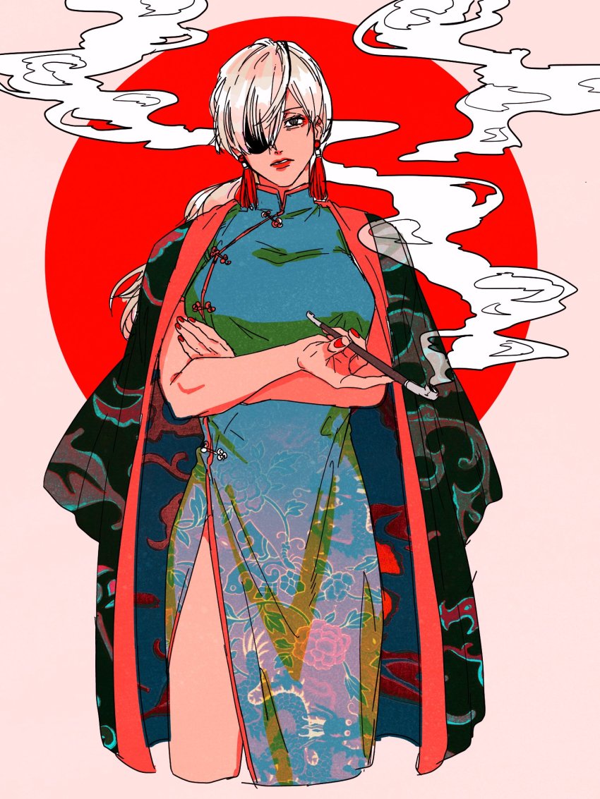 1girl, alternate_costume, alternate_hair_length, alternate_hairstyle, bare_legs, blonde_hair, breasts, chainsaw_man