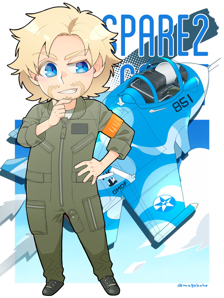 1boy, ace_combat, ace_combat_7, aircraft, airplane, armband, artist_request, beard