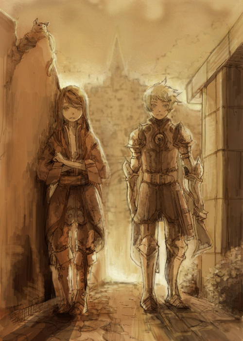 00s, 2boys, armor, boots, flynn_scifo, full_body, knee_boots, long_hair