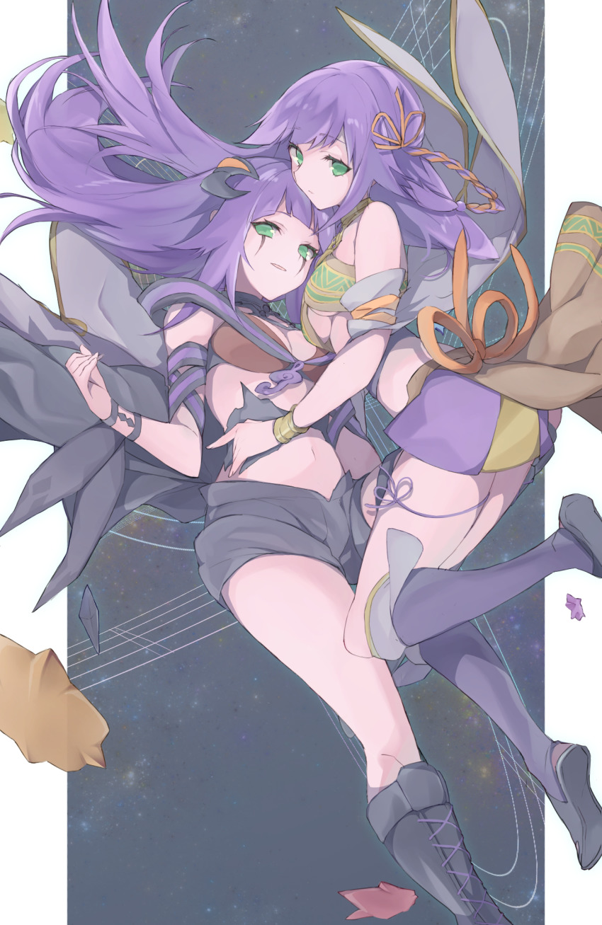 braid, breasts, cleavage, crowned_by_the_world_chalice, dual_persona, duel_monster, highres, ib_(yu-gi-oh!)