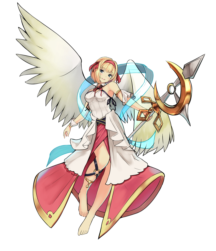 1girl, absurdres, angel, bare_shoulders, blonde_hair, blue_eyes, breasts, detached_collar