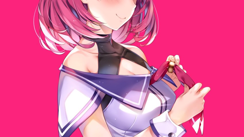 1girl, amaki_okome, highres, kawaii_music_(vtuber), misaki_kurehito, necktie, pink_background, pink_hair