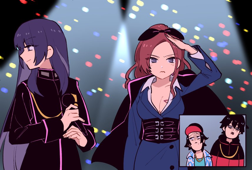 2boys, 2girls, annoyed, baseball_cap, breasts, brothers, brown_hair, chain