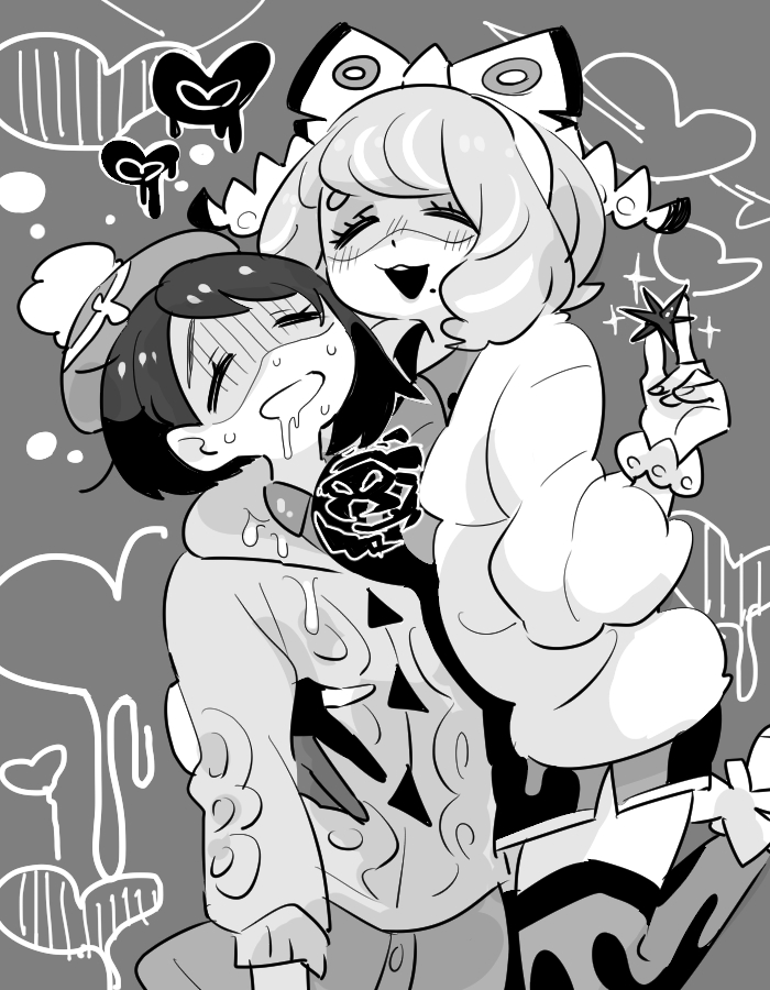 2girls, amagaeru_(amapippi052525), bow, cardigan, closed_eyes, coat, collared_shirt, comic