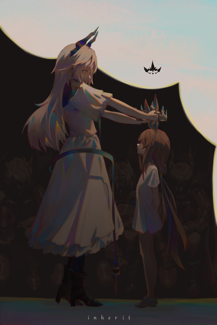 2girls, absurdres, amiya_(arknights), anhao1224, animal_ears, arknights, black_legwear, blonde_hair