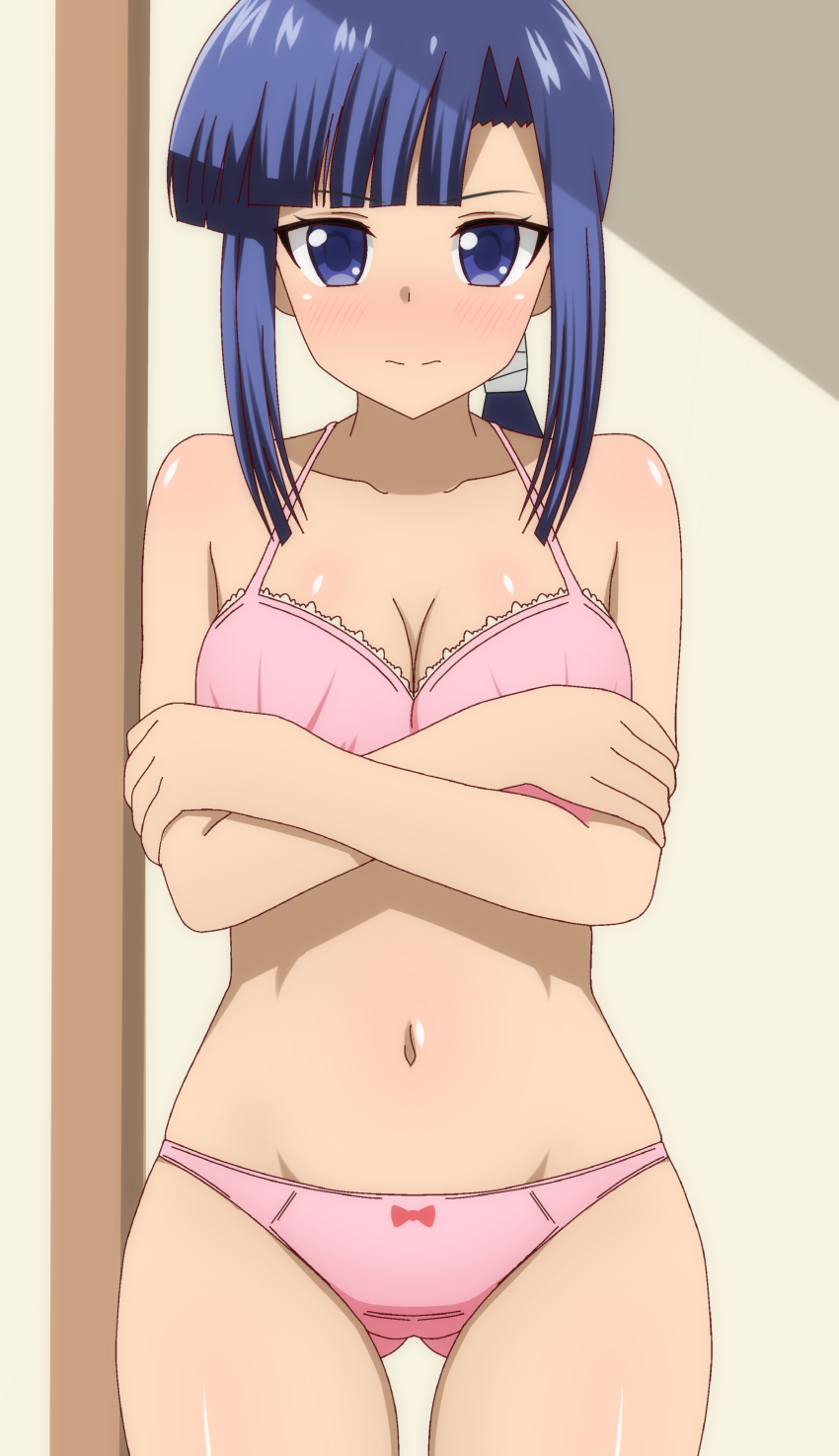 1girl, absurdres, asura_cryin', blue_eyes, blue_hair, blush, bow, bow_panties