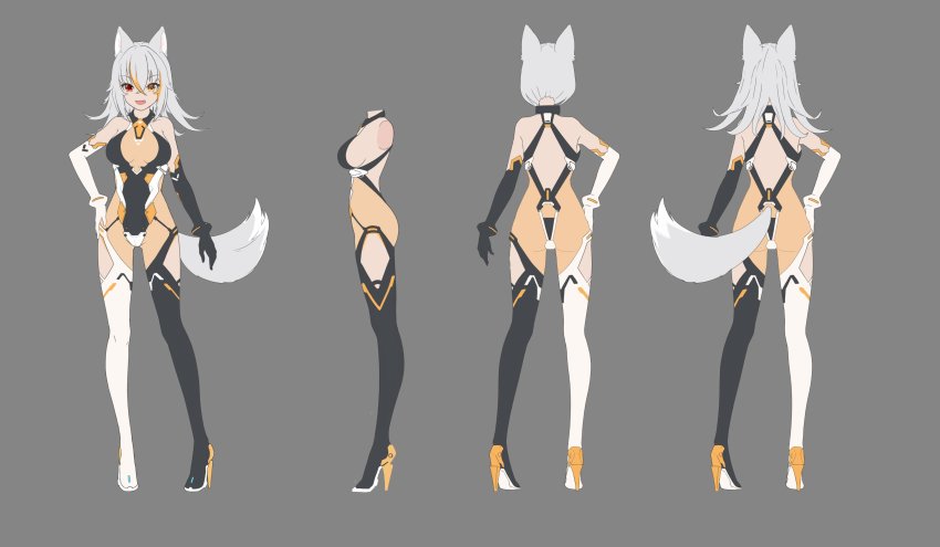 1girl, :d, absurdres, animal_ears, artist_request, ass, asymmetrical_gloves, asymmetrical_legwear