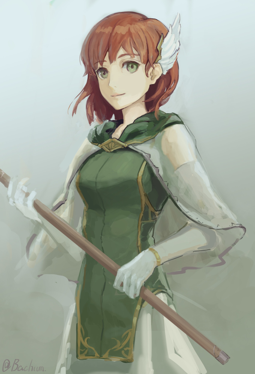 1girl, absurdres, bachium, brown_hair, capelet, closed_mouth, elbow_gloves, fire_emblem