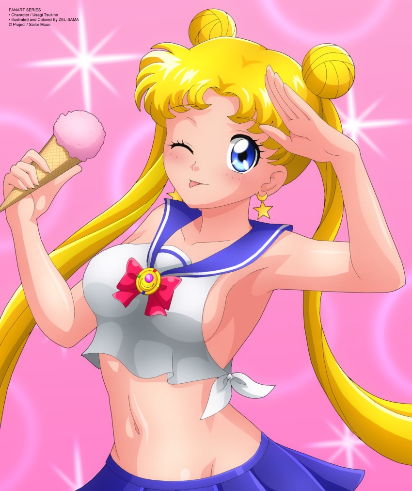 1girl, absurdres, bishoujo_senshi_sailor_moon, blonde_hair, blue_eyes, blue_skirt, blush, bow