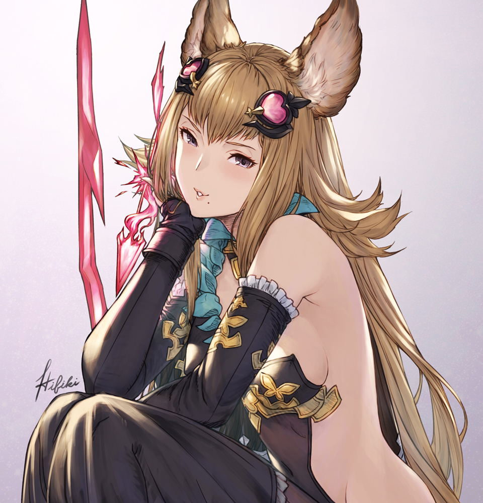 1girl, animal_ears, artist_name, bare_back, bare_shoulders, black_thighhighs, blonde_hair, breasts