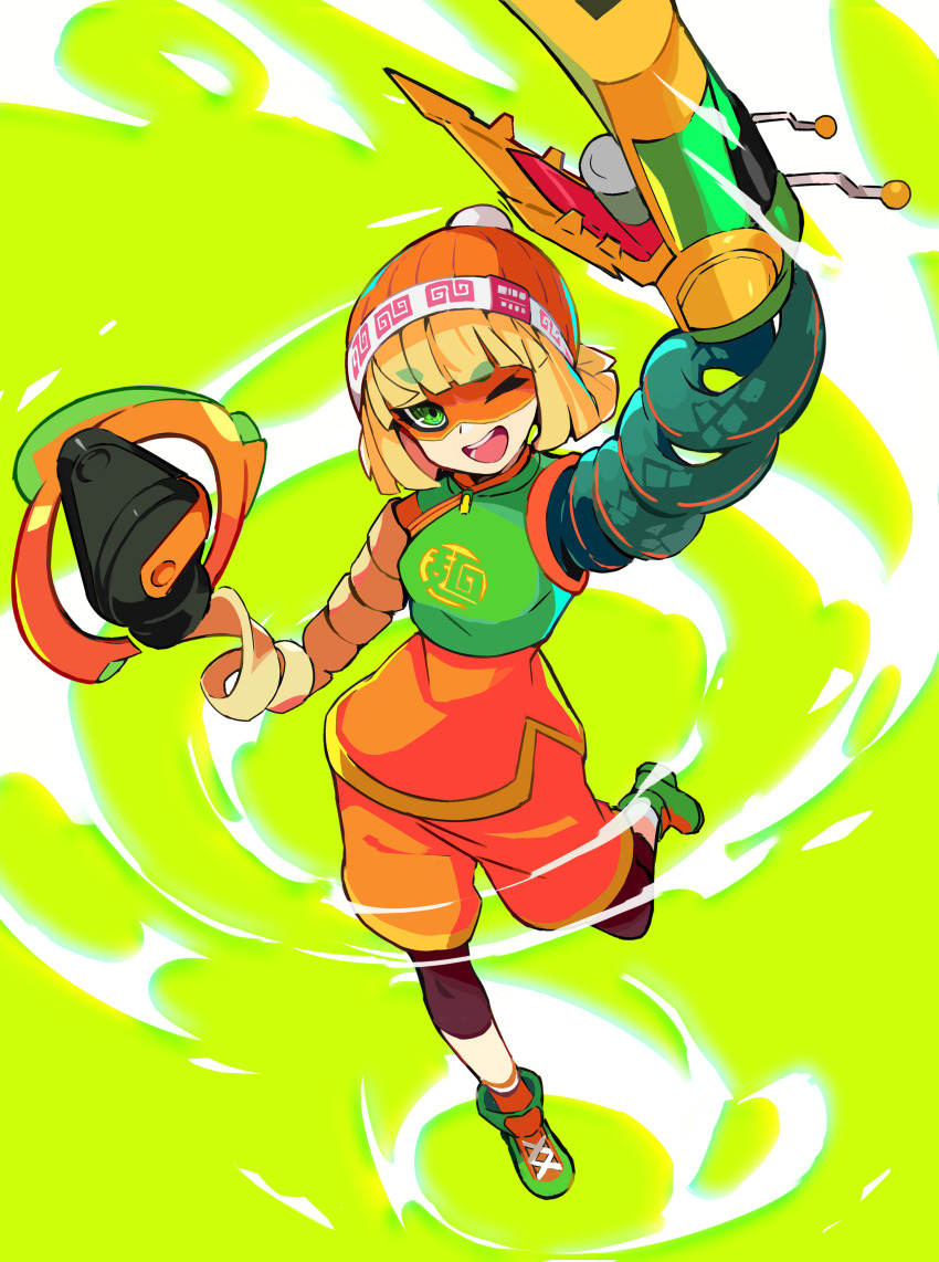 1girl, absurdres, arms_(game), beanie, blonde_hair, green_eyes, hat, highres