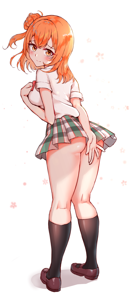 1girl, ass, black_socks, blush, bow, breasts, brown_shoes, c8oyk