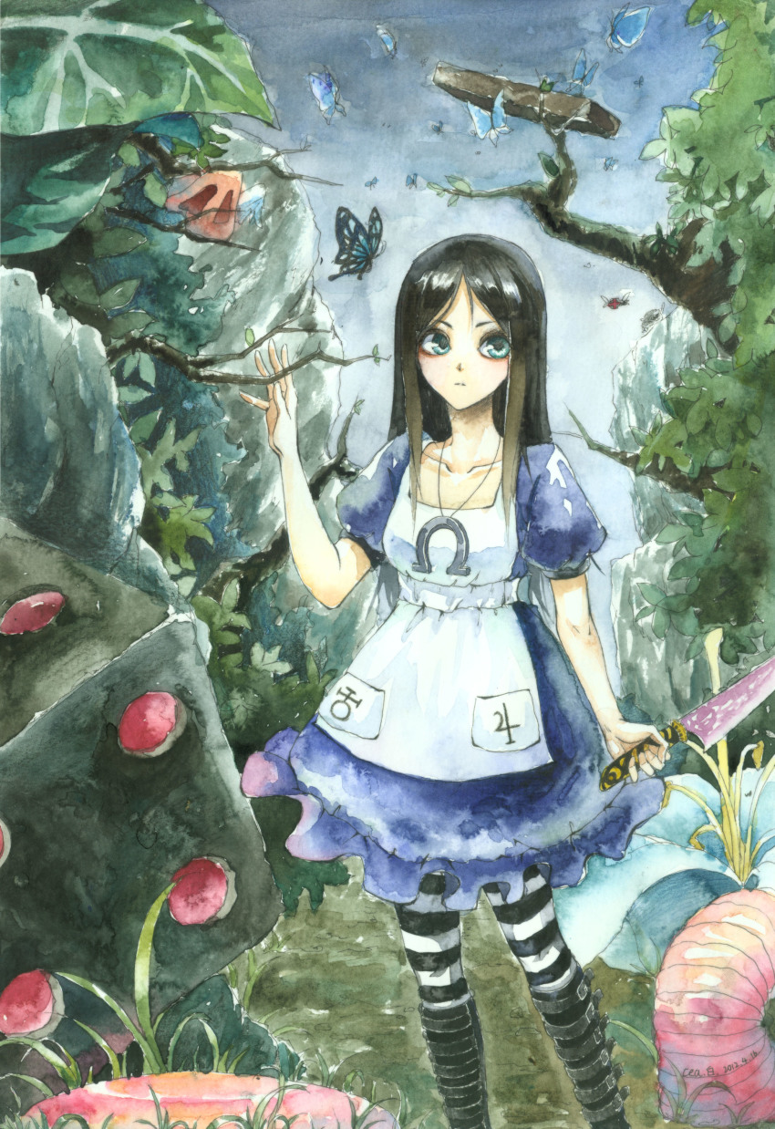 1girl, absurdres, alice:_madness_returns, alice_(alice_in_wonderland), alice's_adventures_in_wonderland, alice_liddell_(american_mcgee's_alice), american_mcgee's_alice, apron