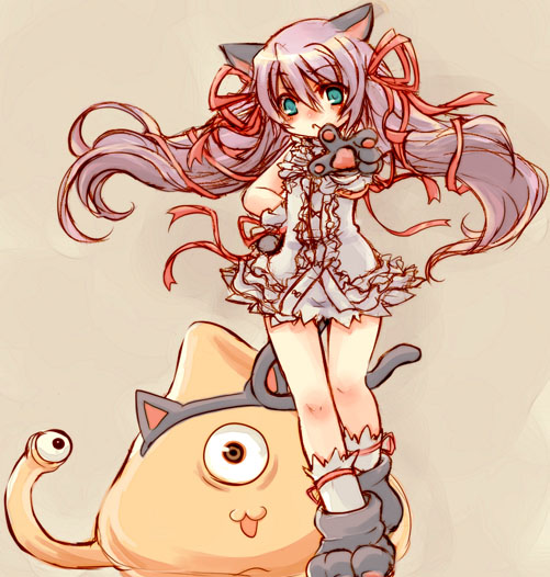 00s, 1girl, al_azif_(demonbane), animal_ears, animal_hands, aqua_eyes, cat_ears, cat_tail