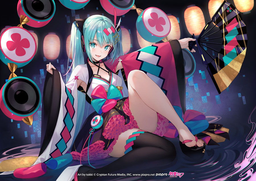 1girl, :d, aqua_eyes, aqua_hair, armpit_cutout, armpits, artist_name, asymmetrical_footwear