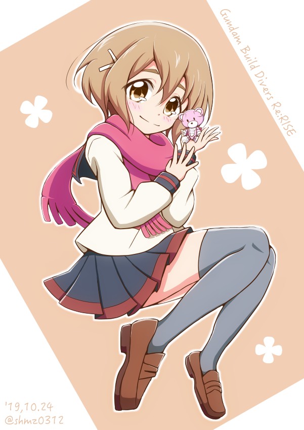 1girl, beargguy, brown_eyes, brown_hair, copyright_name, dated, gundam, gundam_build_divers