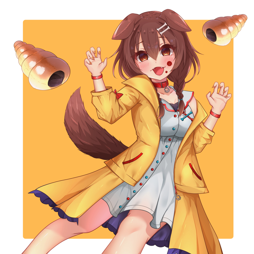 1girl, :3, :d, absurdres, animal_collar, animal_ears, blood, blood_on_face