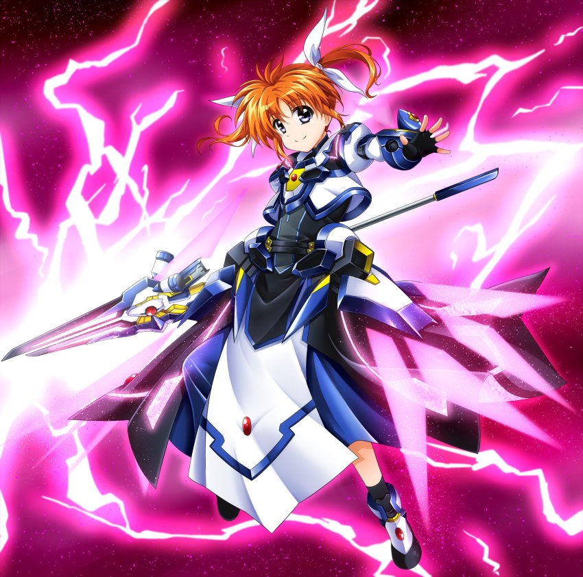 1girl, absurdres, armor, armored_dress, armored_skirt, black_gloves, black_shirt, black_socks