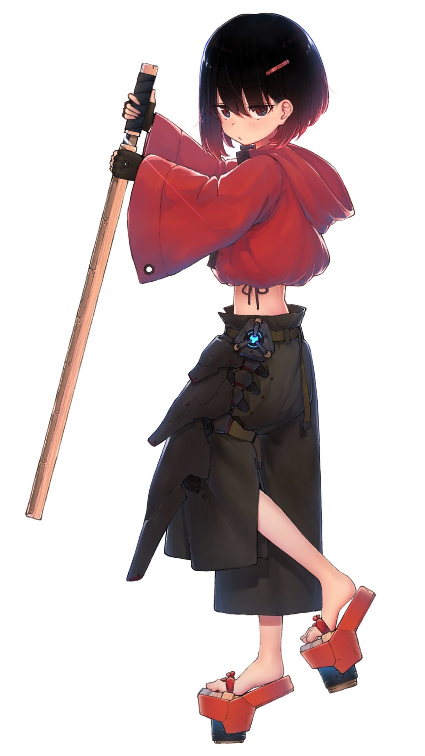 1girl, bad_id, bad_pixiv_id, black_hair, blush, brown_eyes, brown_gloves, brown_pants