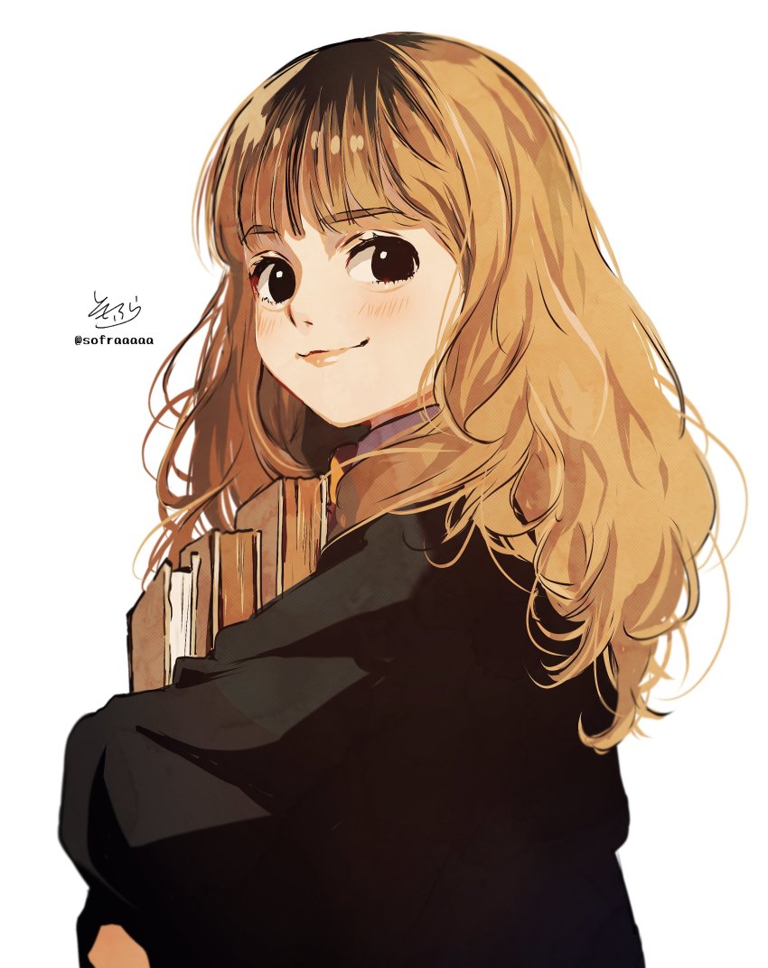 1girl, absurdres, black_eyes, black_jacket, blush, book, brown_hair, closed_mouth