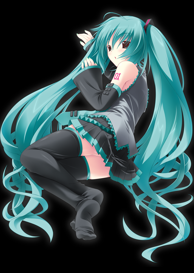 1girl, amino, amino_kohaku, aqua_eyes, aqua_hair, aqua_nails, detached_sleeves, female_focus