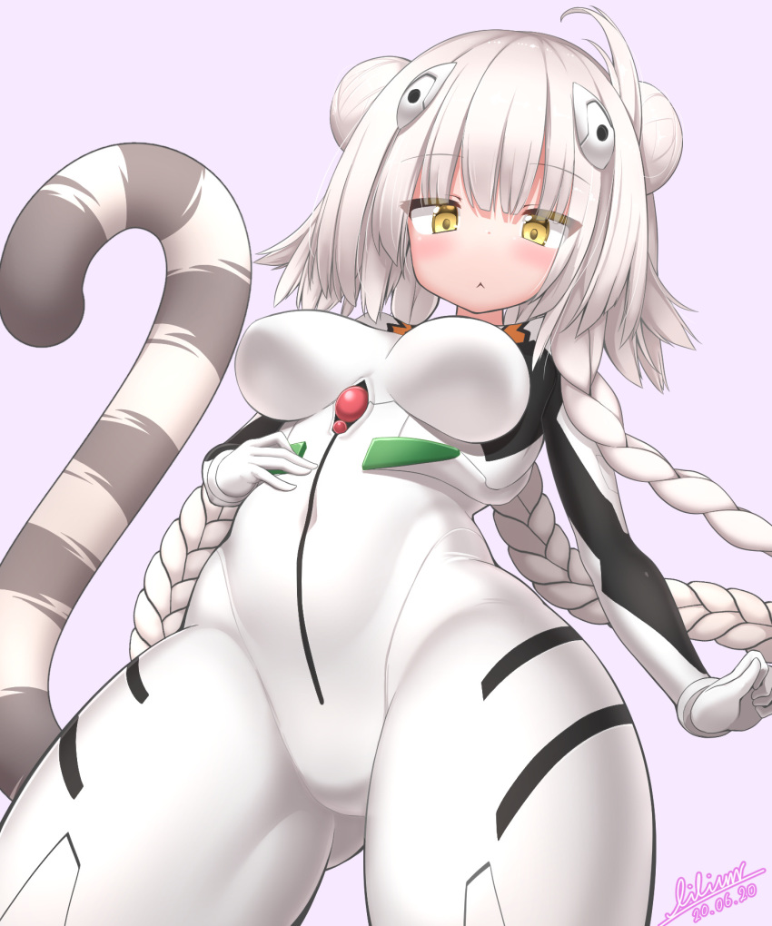 1girl, :<, ayanami_rei, ayanami_rei_(cosplay), blush, bodysuit, breasts, closed_mouth