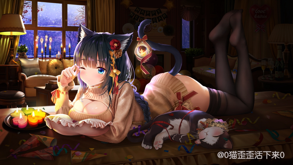1girl, animal_ears, breasts, cat_ears, indoors, long_hair, looking_at_viewer, mwwhxl